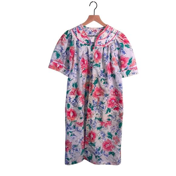 VNTG SMART TIME 1970s floral house coat M/L - Picture 1 of 5